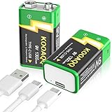 9V Wiederaufladbare Batterien, 1300mAh Langlebige Lithium-ionen Akku Schnellladung über USB-C ideal für Rauchmelder, Feuermelder, Warnmelder & Rauchwarnmelder, Multimeter (2 Stück)